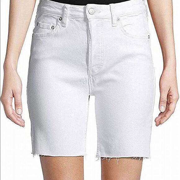 Free People | We The Free Cotton White Button Fly Raw Hem Bermuda Shorts | 26 - Picture 8 of 10